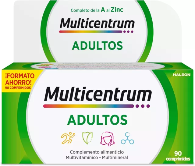 Multicentrum - Complemento Alimenticio multivitaminas 90 comprimidos, sin gluten