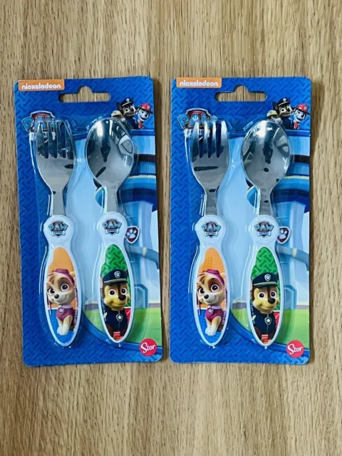 2x PAW Patrol Kids Cutlery Set 2 Pcs Fork & Spoon Chase & Skye RRP £7.99 Toddler