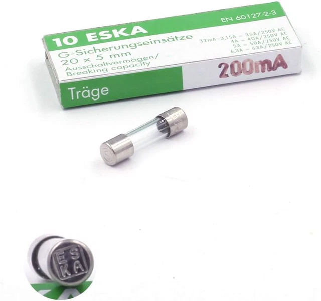 10X Fusible Temporisé (T) En Verre 200Ma / 250VAC 5X20Mm