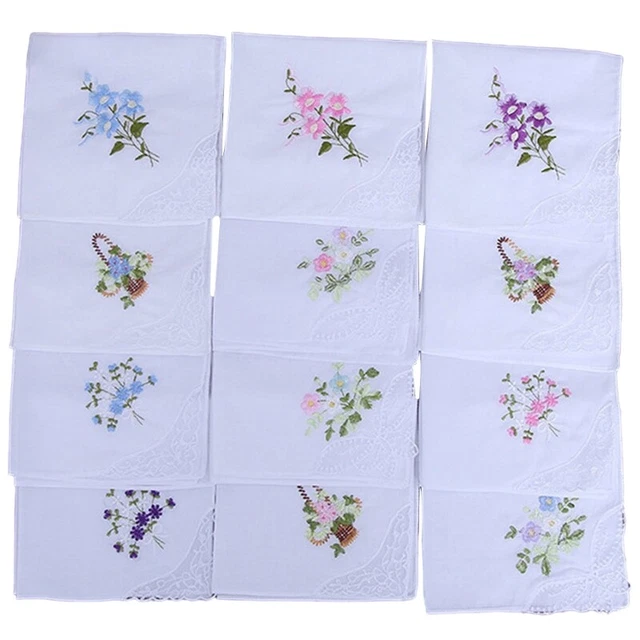 Hankies donna angolo singolo bordo pizzo fiore cotone ricamato per festa della mamma