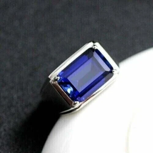 3Ct Lab-Created Blue Sapphire Men's Engagement Pinky Ring 14K Yellow Gold Plated