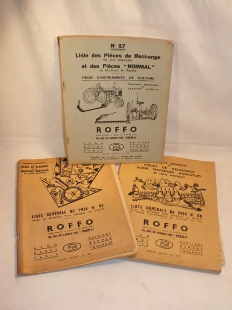 Lot 3 Catalogues De Pieces Detachees Machines Agricoles Roffo Annees 50