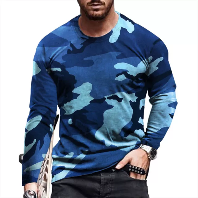 Men's Long Sleeve Camouflage T Shirt Casual Slim Fit Crew Neck Pullover Tops Tee