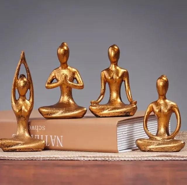 *SMALL SET OF FOUR yoga pose Sculpture Resin Home Deco Figurine Ornament Statue