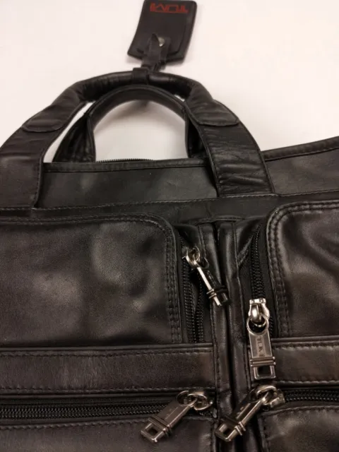 TUMI 96041D4 Alpha Black Leather Briefcase Expandable Organizer 16" 6