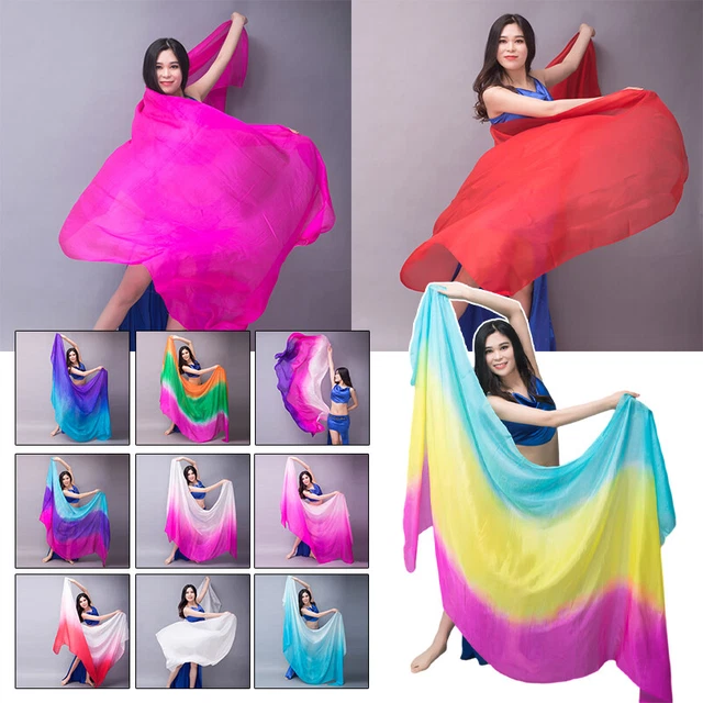 Bellydance Natural Silk Scarf Shawls Belly Dance Stage Dyed Gradient Color Veil