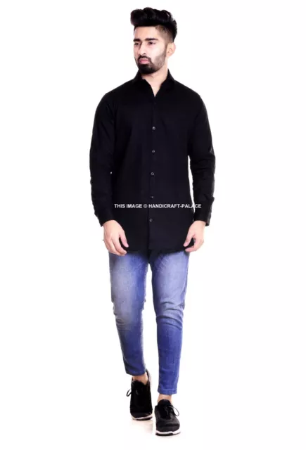 Elegante da Uomo Camicia Slim Fit Ufficio T-Shirt Formale Manica Lunga Top Lusso