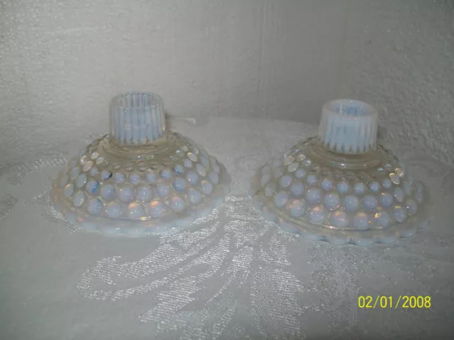 Fenton French Opalescent Hobnail Candle Holders Pair