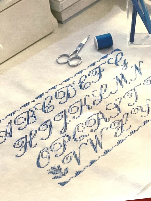 Script Stitching SCRIPT ALPHABET SAMPLER Leaflet Format Cross stitch Design chart BC £1. ...