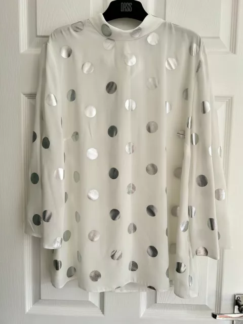 BNWT Dorothy Perkins Size 14 Tall Dot Spot Chiffon Blouse Top White Silver New