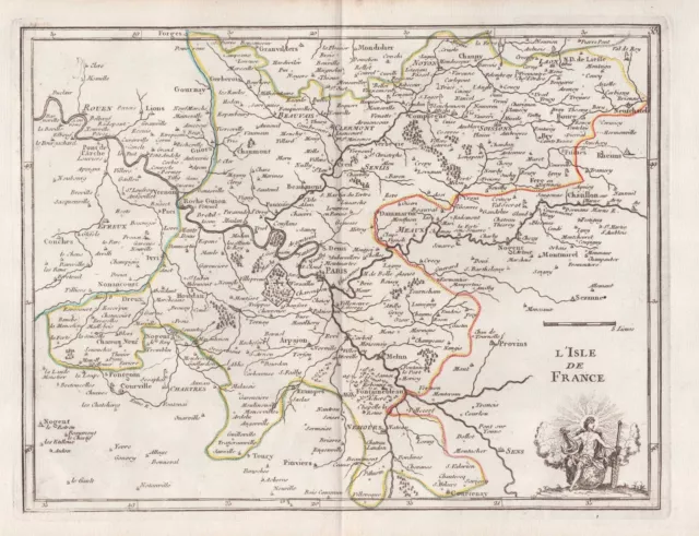 Ile-de-France Paris carte gravure Karte map Kupferstich engraving Le Rouge 1767