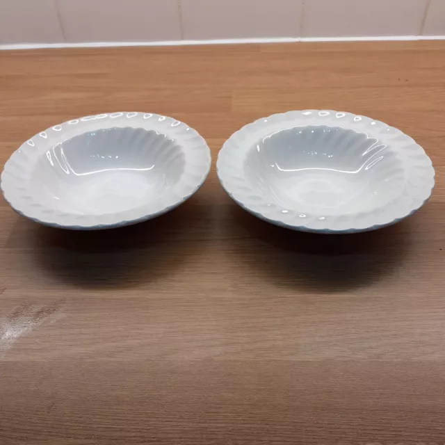 2 x Johnson Bros White Regency Swirl Rimmed Bowls approx 15.5cm diameter