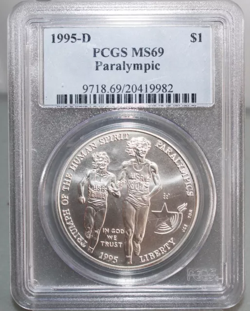 1995-D Blind Runner Paralympic BU Silver Dollar Coin Graded MS69 PCGS Certified