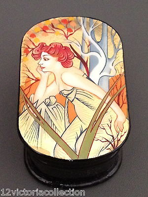 MUCHA ART DECO Russian Hand Painted Fedoskino LACQUER BOX Art Nouveau style