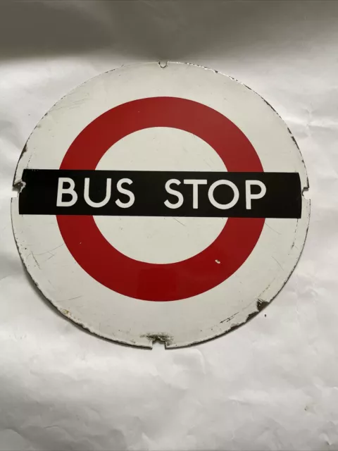 London Transport Enamel Dolly Bus Stop Sign + Paper Request Stop Label