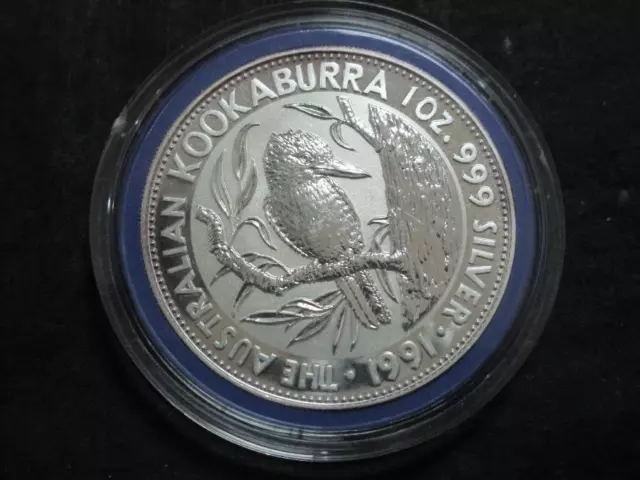 Silbermünze 999er - Australien 5 $ (1 OZ) 1991 "Kookaburra" VZ   MW8572