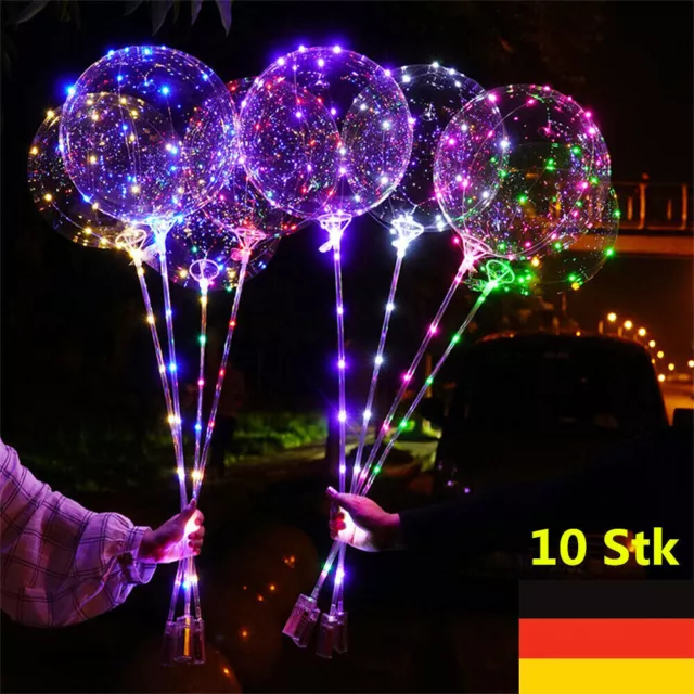 10x Leuchtend Luftballon mit Stäbe Transparent Bobo Blase Ballon für Weihnachten