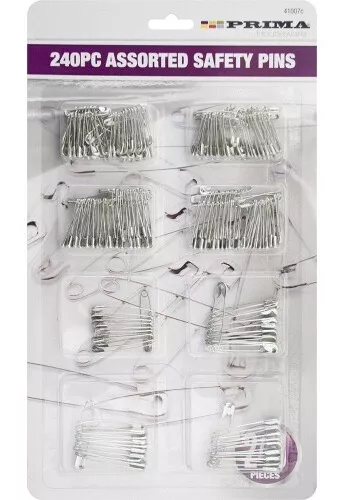 240 x Safety Pins Set Silver Assorted Small Medium Large Sewing Craft