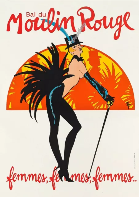 Vintage Bal du Moulin Rouge Femmes Rene Gruau Print Poster Wall Art Picture A4 +