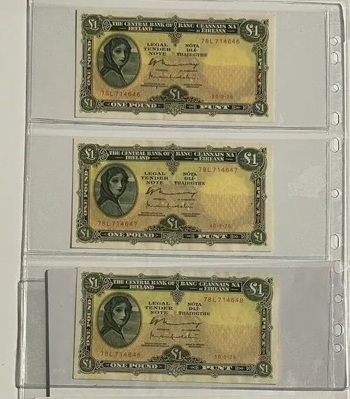 Lady Lavery Punt Set of three 3 x consecutive notes uncirculated