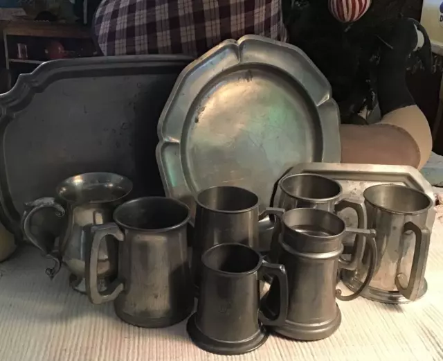 Lot of 7 Pewter Ale Mugs Primitive Colonial Farmhouse Barware Wall Decor No Bud! Lot of 7 Pewter Ale Mugs Primitive Colonial Farmhouse Barware Wall Decor No Bud!