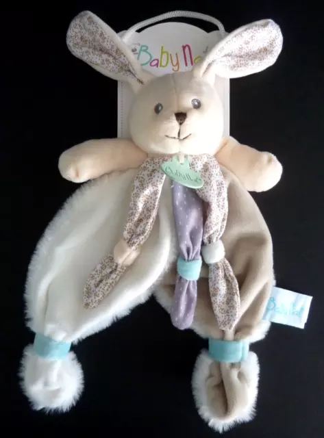 EB DOUDOU PLAT BABY NAT LAPIN POUPI Nature blanc beige bleu fourrure BN0542 NEUF