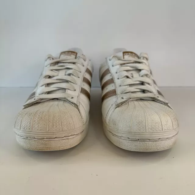 ADIDAS SUPERSTAR WOMENS White Gold Stripes Shoes Sneakers Athletic Size ...