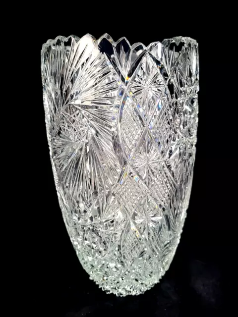 AMERICAN BRILLIANT ABP Large Cut Glass ANTIQUE VASE  11 1/2" - STUNNING!!