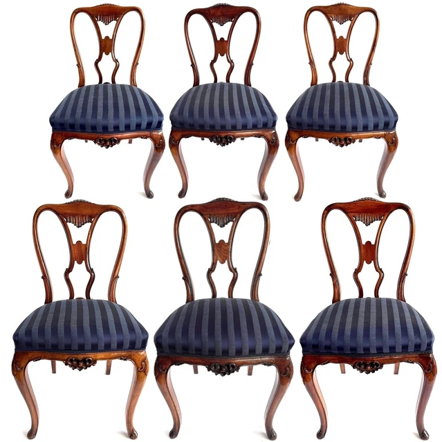Late 19th Century Louis XV Carved Mahogany Dining Chairs - Set of Six