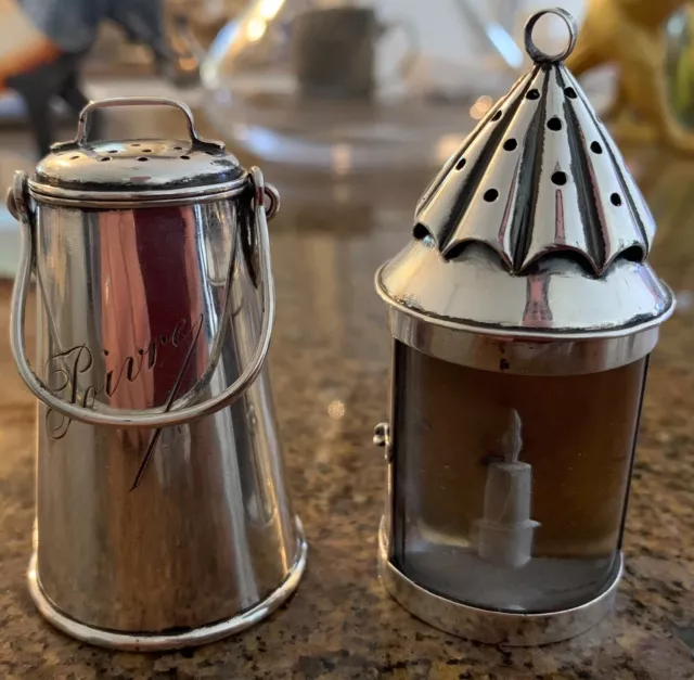 French Silver 800 Not Sterling Figural Lantern And Bucket Salt & Pepper Shakers