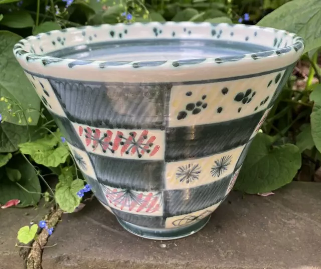 Mid Century Rye Pottery Blue & White Studio Pottery Planter Bowl Jardiniere