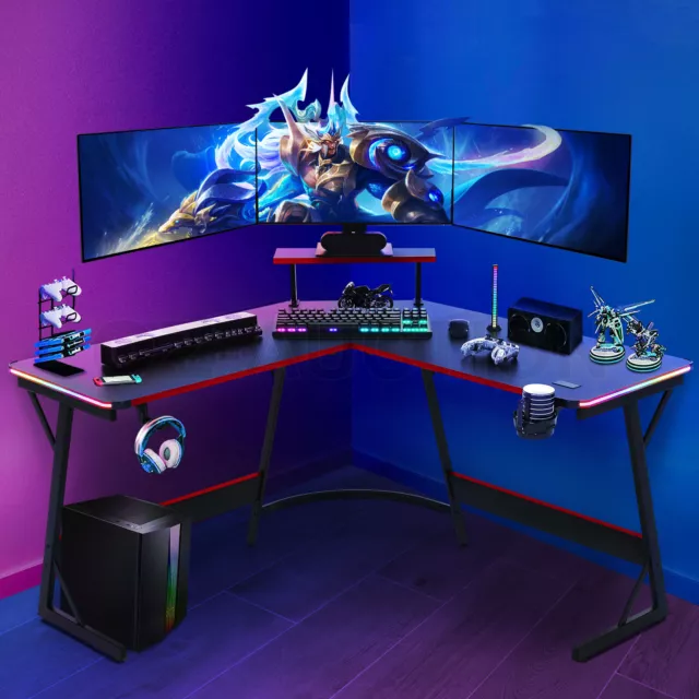 L Shaped Gaming Desk Computer Corner Office Table Gamers Racer Workstation RGB