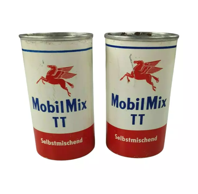 2x Mobil Oil Öldose MobilMix Oldtimer Petromobilia Deko 50er 60er Jahre Pegasus