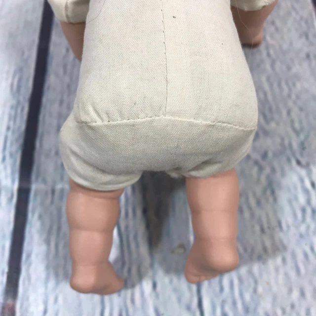 Vintage Bisque Porcelain Cloth Body Baby Doll w Blue Eyes No Clothes - 7.5" Long 7