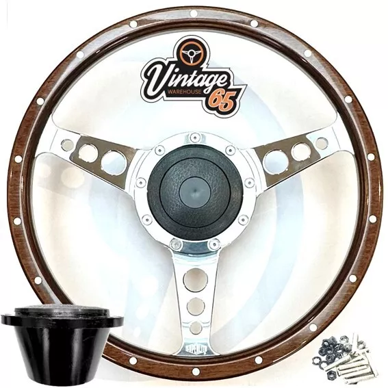 Woodrim Volante & Boss Kit Montaggio 13 " Lucidato Semi Bombati Auto Classiche