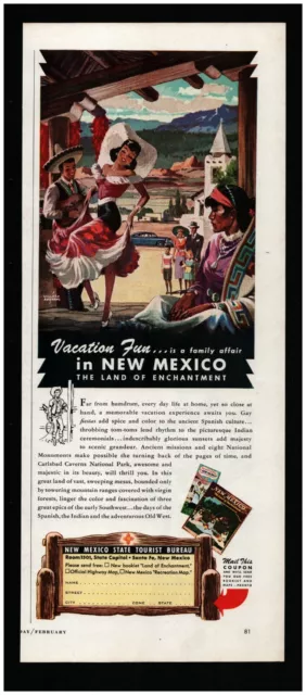 1950 New Mexico State Tourist Bureau Original Print Ad ~ Land of Enchantment