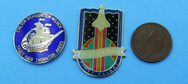 NASA PIN Pair OFFICIAL vtg Space Shuttle STS-49 Endeavour FIRST FLIGHT '92 vtg