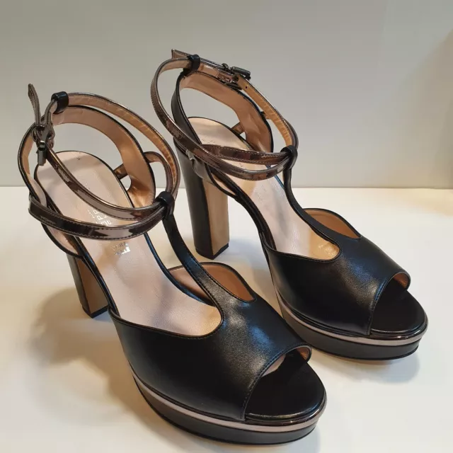 SANDALI PELLE DOPPIOSENSO nero argento made in Italy tacco 12