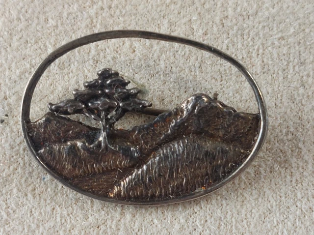 Broche Ancienne En Argent Massif Avec émail - Motif Oiseau Faisan, Bijou Vintage