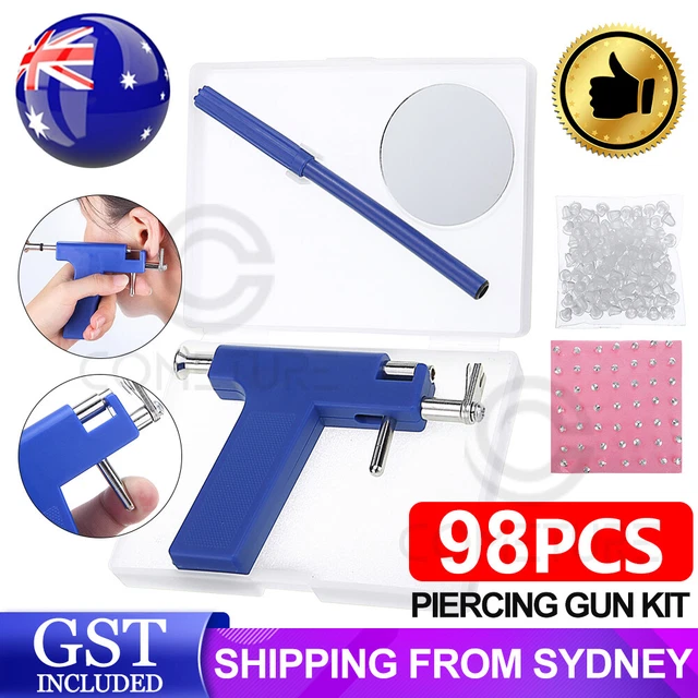 PRO STEEL EAR Nose Navel Body Piercing Gun Kit Tool Set with Pack Of 98 ...
