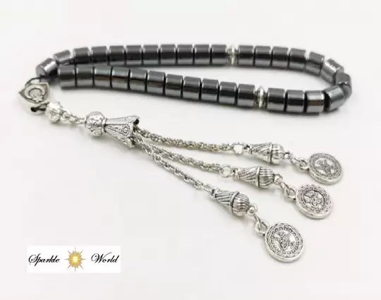 Natural Hematite Stone  Islamic Prayer 33 Beads, Tasbih, Misbaha, Tasbeeh