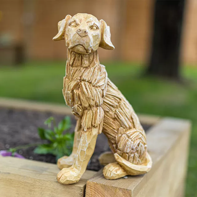 Garden Dog Ornament Statue Wood Effect Driftwood Labrador Home Decor Natural
