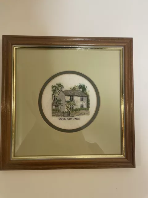 Country Cottage Completed  Cross Stitch framed Dove Cottage Cottagecore art