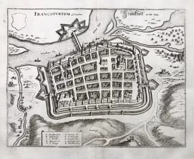 Frankfurt a. d. Oder Brandenburg Ansicht Plan Kupferstich engraving Merian 1650