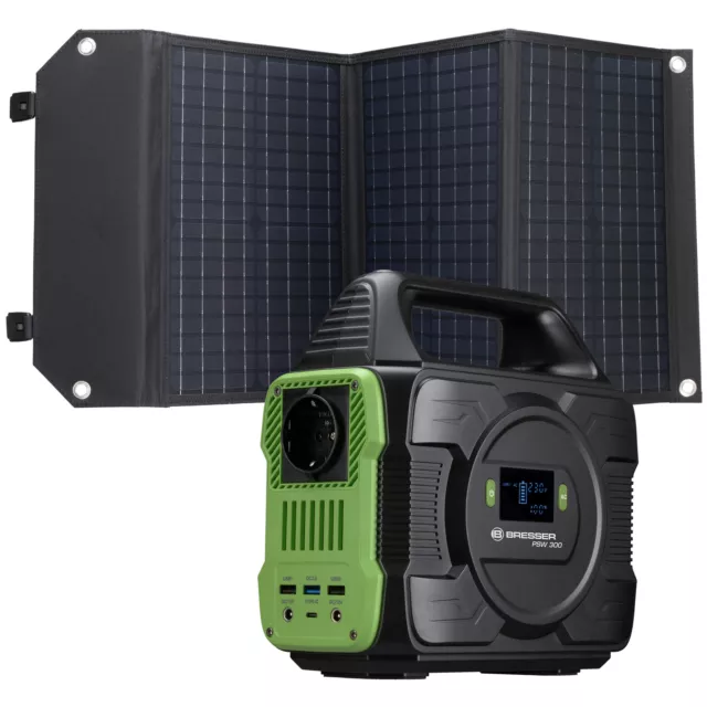 BRESSER Set central eléctrica portátil 300 W + cargador solar móvil 60 W