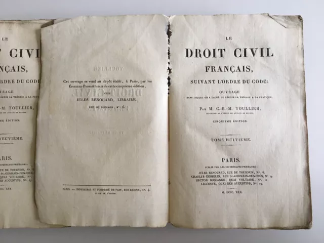 TOULLIER le droit civil Français Tome 8 & 9 5e édition J. Renouard 1830 3