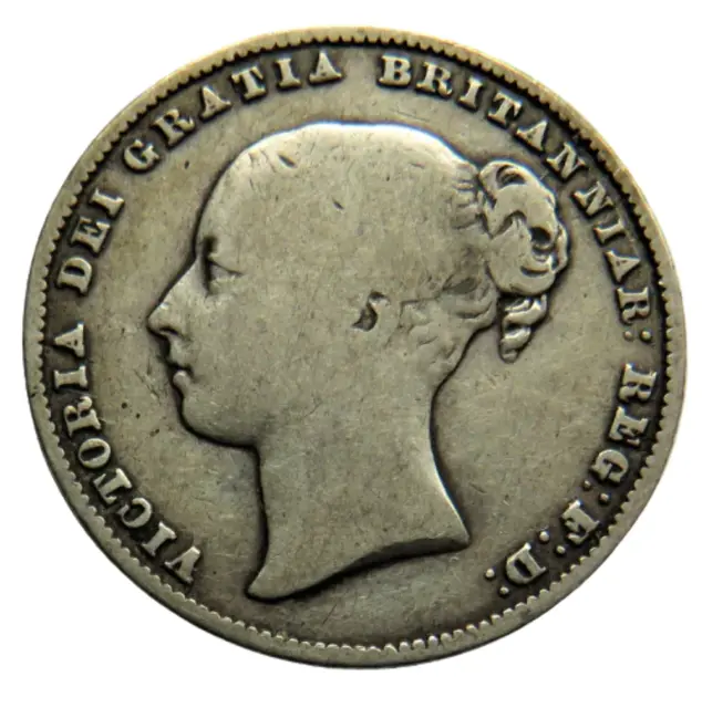 1861 Queen Victoria Young Head Silver Shilling Coin - Great Britain