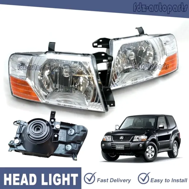 Pair Headlight Chrome For Mitsubishi Pajero NP 2002~2006 Au LHS Left+RHS Right