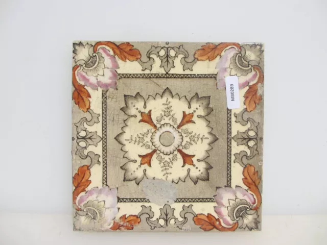 Antique Ceramic Tile Old Vintage Floral Flowers Leaf Art Nouveau Rococo Leaf