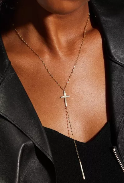 $690 New Lana Jewelry 14k Yellow Gold Necklace Bond Cross Crossary Chime Lariat